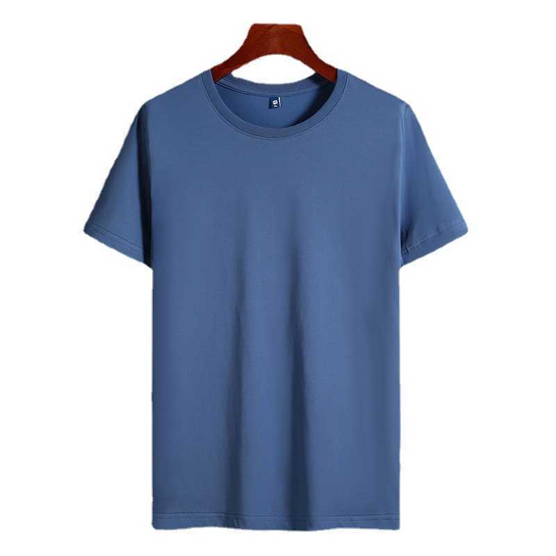 Modal Ice Silk Cotton Short Sleeve T-shirt for Men Solid Color Versatile Round Neck Lycra Stretch Casual Half Base Shirt