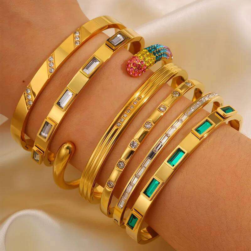 ZAKOL 1/4pcs Ins Fashion Stainless Steel Bracelet Set for Women Zircon Inlaid Waterproof Bangle Stackable Jewelry Wholesale