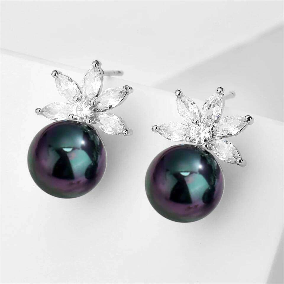 ZAKOL Colorful Radiant Imitation Pearls CZ Stud Earrings for Women Elegant Leaf Flower Bridal Earring Wedding Jewelry