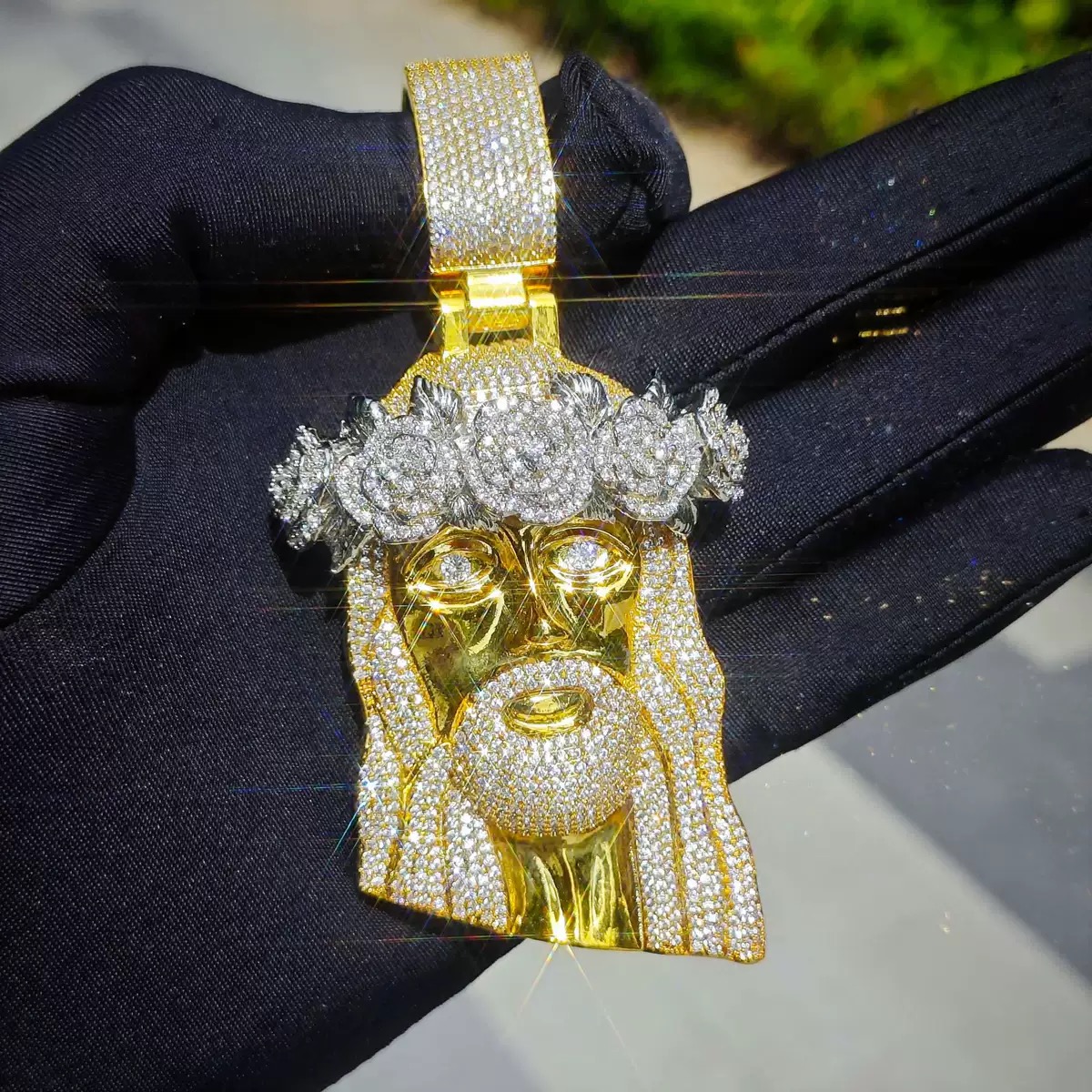 Iced Out Rapper Jewelry Iced Out Custom Jesus Pendant 925 Silver Moissanite Hip Hop Head Cuban Chain Pendant