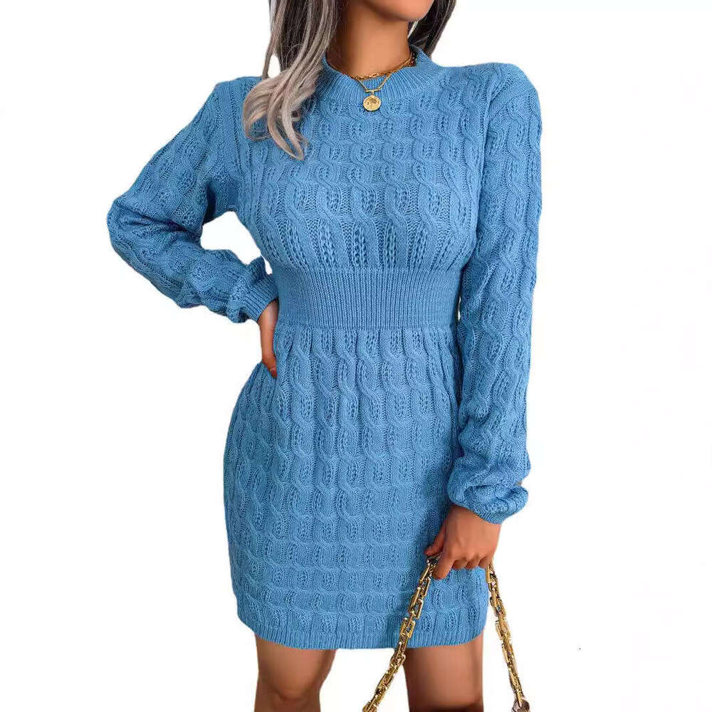 Autumn Winter European American Casual Braided Waist-Hugging Bodycon Base Sweater Dress Amazon Cross-Border Women's Fashion