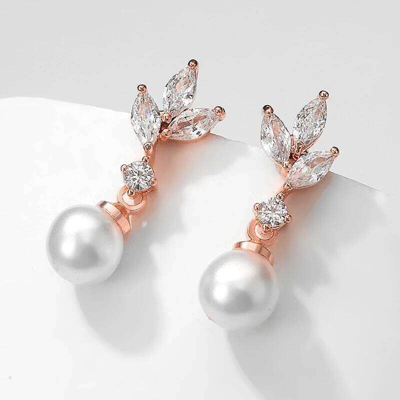 ZAKOL Unique Exquisite Marquise Zirconia Imitation Pearl Drop Earrings for Women Elegant Bridal Wedding Jewelry