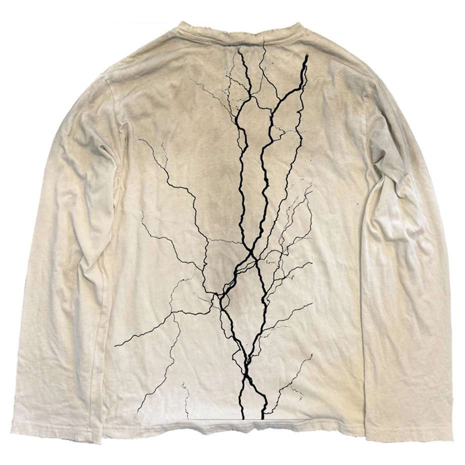 Vintage Oversized T-shirts Lightning Graphic Long Sleeve T Shirts Harajuku Loose Casual Tee Tops Unisex Retro Tshirts 251211