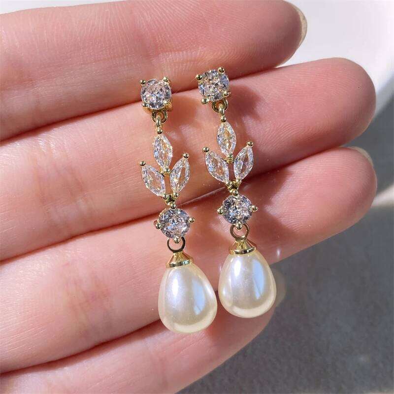 ZAKOL Classic AAA Zircon Pear Shape Imitation Pearl Drop Earrings for Women Fashion Bridal Engagement Wedding Jewelry
