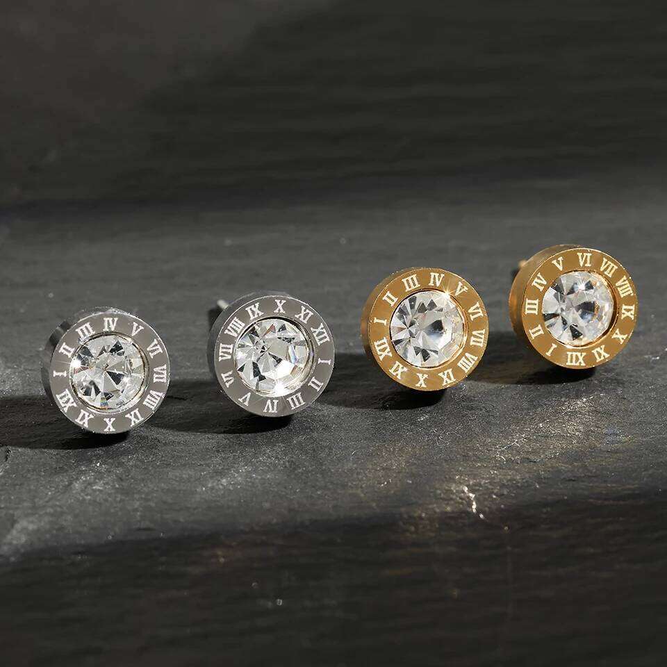 ZAKOL Fashion Stainless Steel Acrylic Crystal Stud for Women Men Roman Numerals Small Earring Accessories