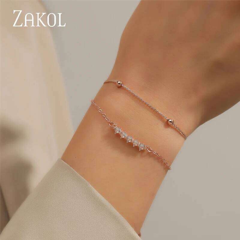 ZAKOL Simple Round Cubic Zirconia Tennis Bracelets for Women Fashion Sliver Color Chain Charm Bracelet Party Jewelry BP2043