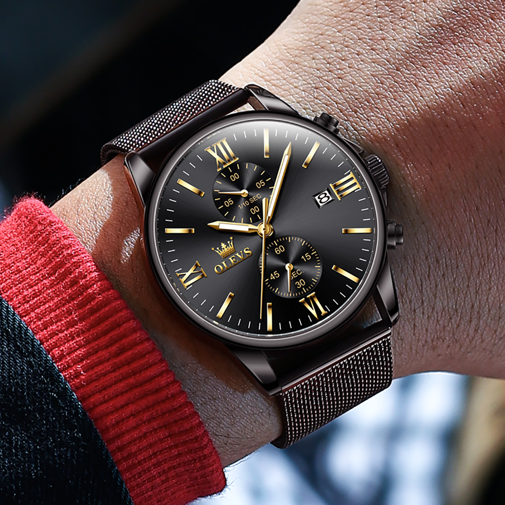 OLEVS Waterproof and durable luminous Sports timing multifunctional quartz watch men's watch stainless steel watch band Minimalist watch