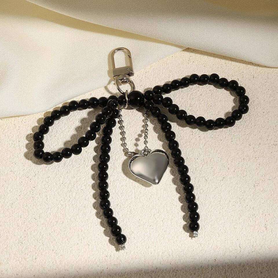 ZAKOL White Bowknot Heart Keychain Women Sweet Charm Pearl Bow Backpack Key Ring Handmade Jewelry Ornament Bags Pendants Gif