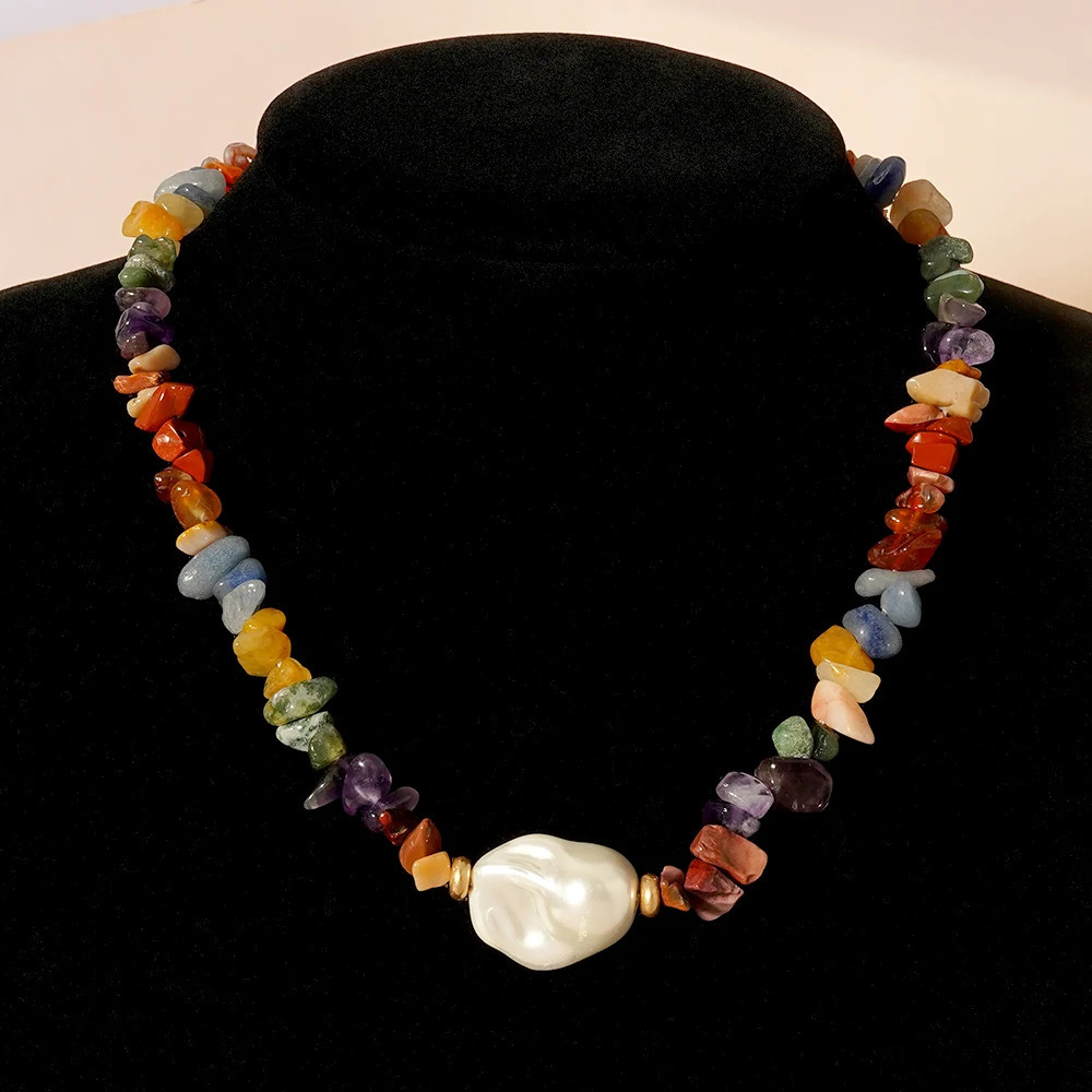 Natural Pearl Pendant Colorful Stone Necklaces Rose Quartz Amethyst Crystal Bohemian Fashion Chokers Women Jewelry 251223