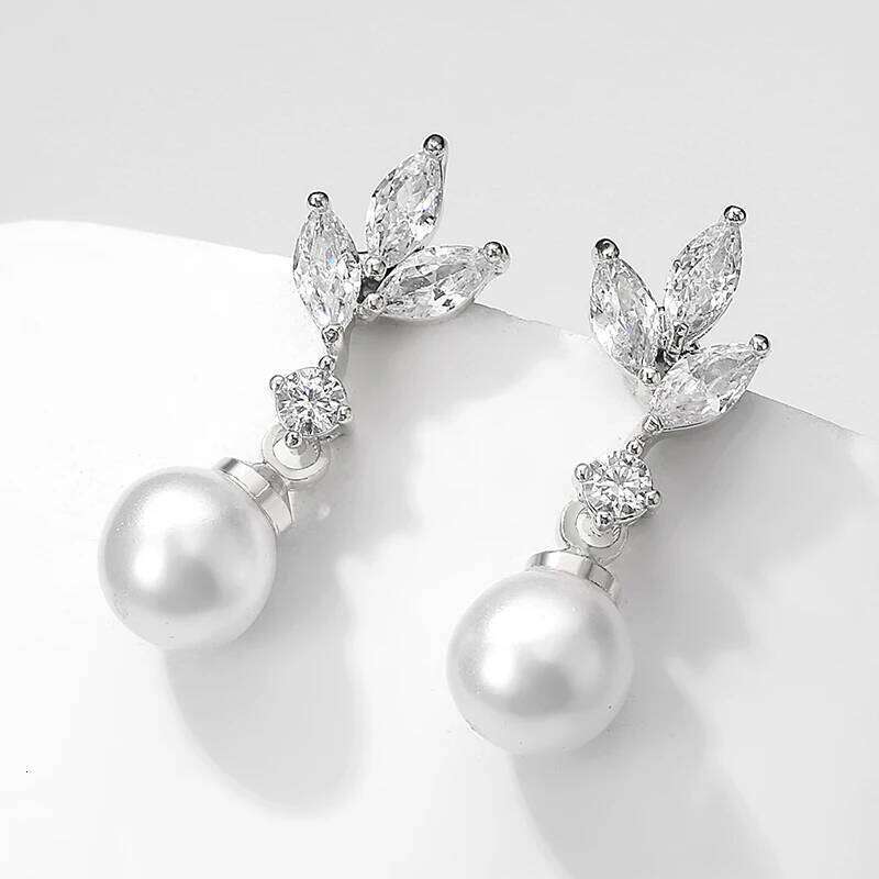 ZAKOL Unique Exquisite Marquise Zirconia Imitation Pearl Drop Earrings for Women Elegant Bridal Wedding Jewelry