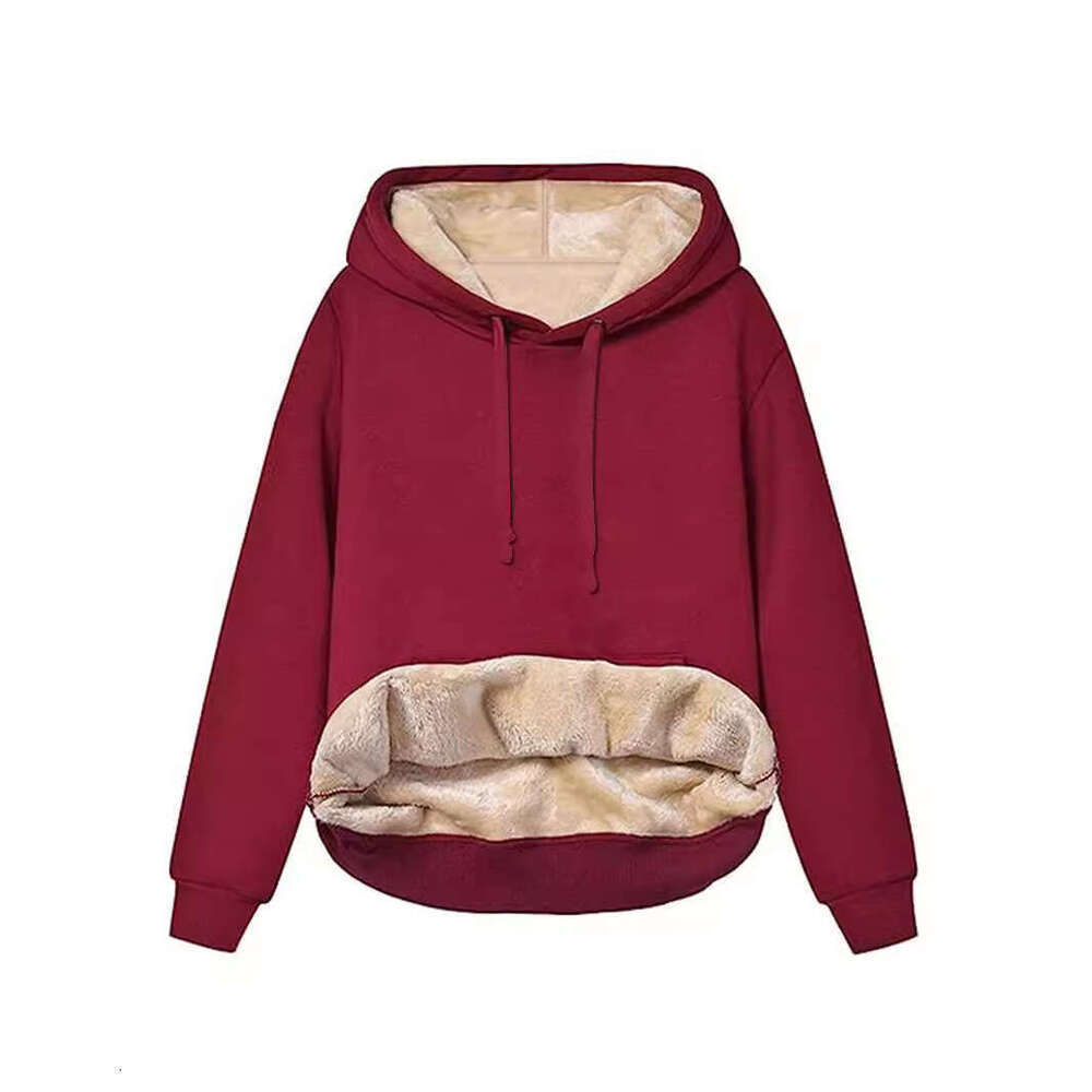 European and American Cross-Border Amazon Hot-Selling Winter Women's Warm Lamb Wool Pocket Hooded Sweatshirt Jacket