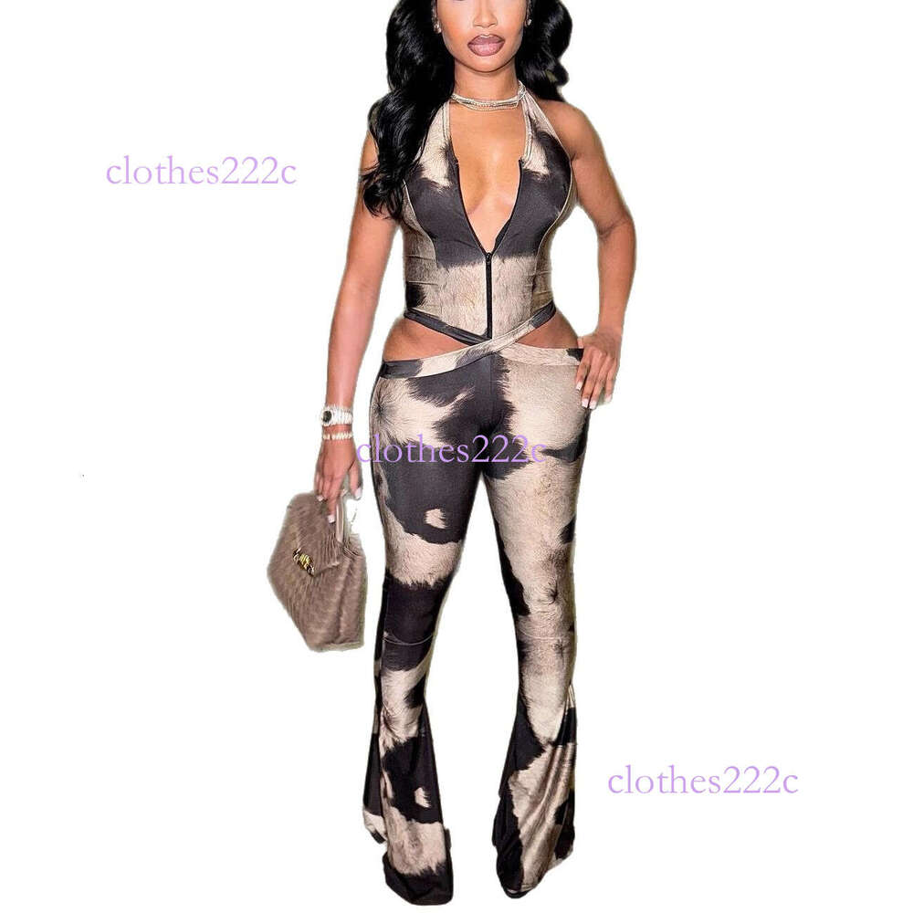 M80915 Cross-Border European And American Women's Fashion New Printed Sexy Halter Neck Tie Slim Fit Jumpsuit Luanyun - view 6