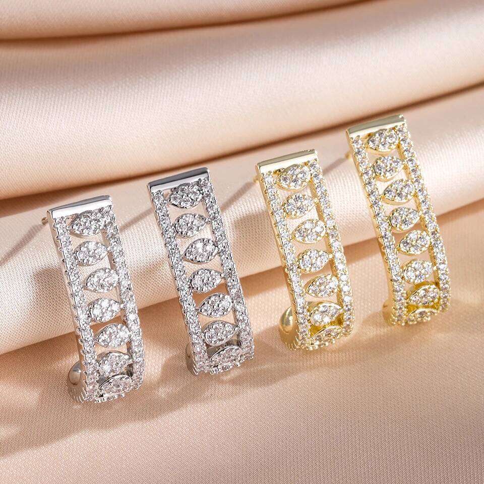 ZAKOL Buling Full Crystal CZ Hollow Out Stud Earrings for Women Female Sliver Gold Color Long Strip Earring Jewelry Gift