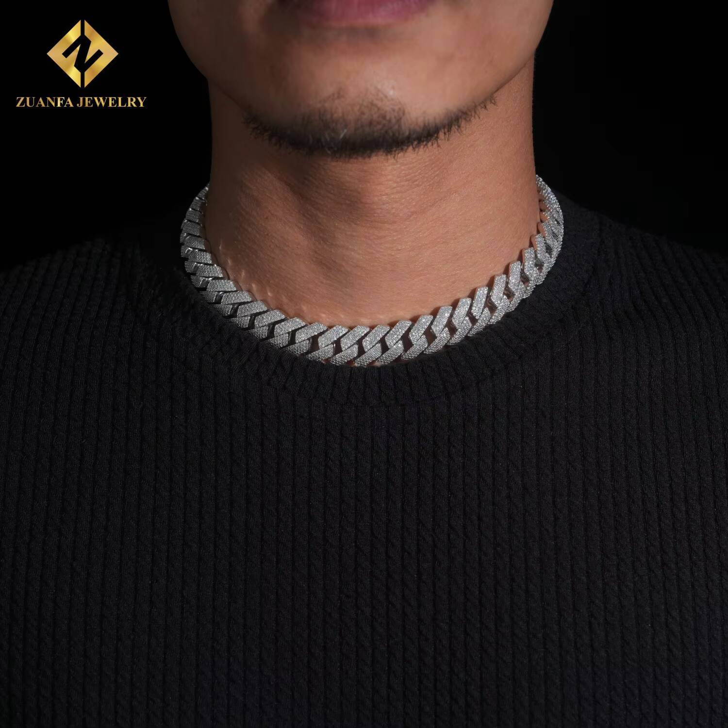 Luxury VVS 15mm Miami Hip Hop Fine Jewelry Lab Moissanite Diamond Men Necklace Cuban Link Chain