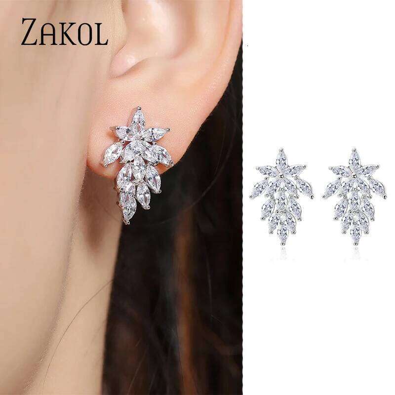 ZAKOL Elegant Marquise Crystal Zirconia Flower Stud Earrings Transparent CZ Bridal Wedding Party Earring