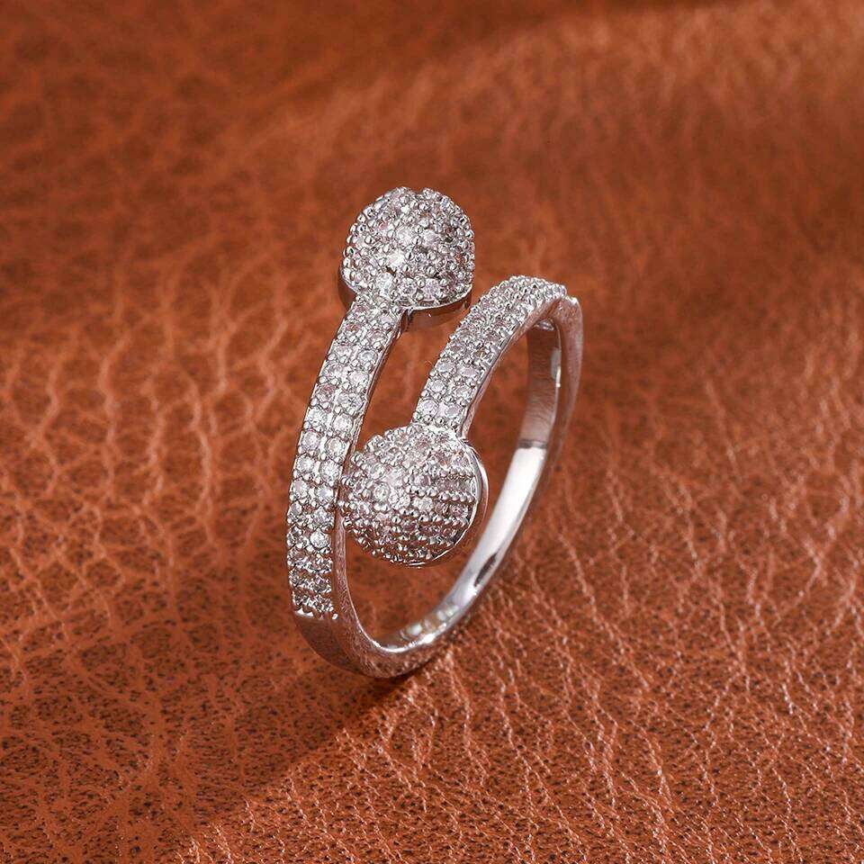 ZAKOL Luxury Buling Micro-Inlaid Zircon Half Spherical Open Exquisite Shiny Engagement Wedding Ring Jewelry Gift