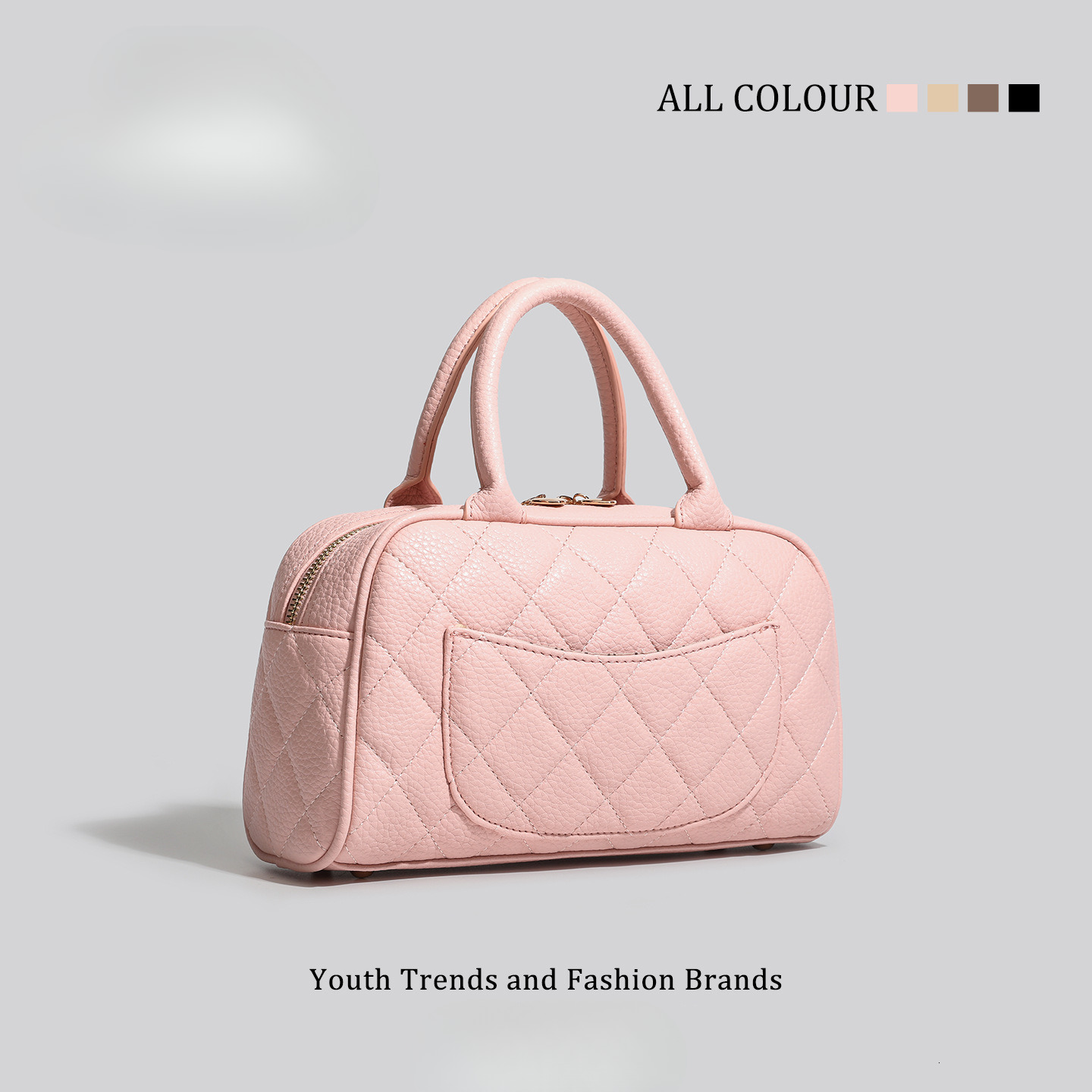 New Pink Casual Paired with Jenny's Retro Style Bowling Diamond Pattern Handbag, Women's Shoulder Bag, Luxury Bag, Crossbody Bag