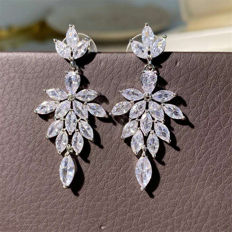 ZAKOL Korea Marquise Zircon Leaf Dangle Earrings for Women Fashion Bridal Wedding Party Jewelry Drop Shipping EP2168