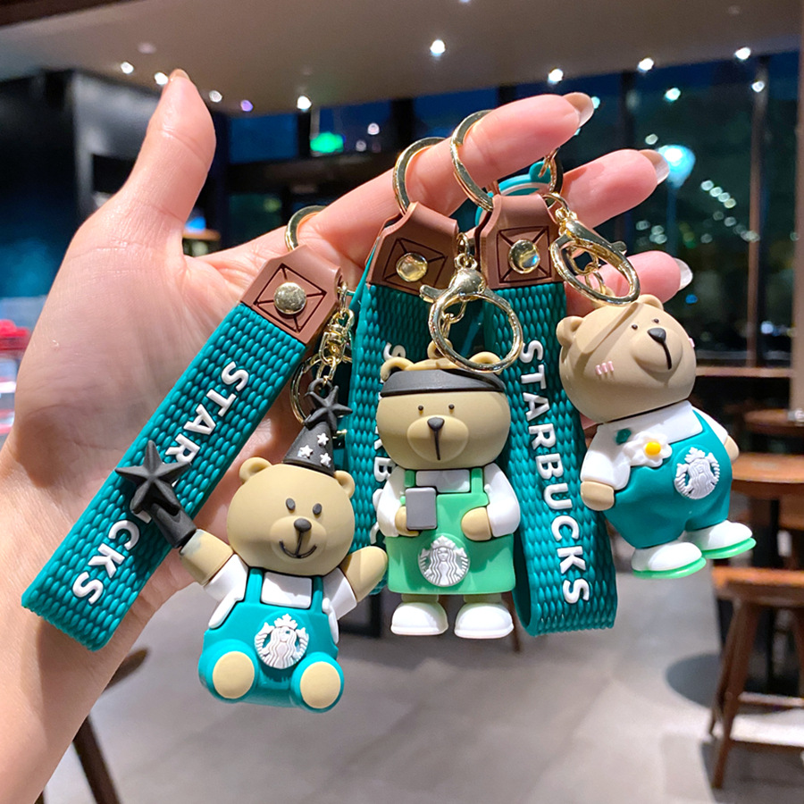 Hot free shipping designer key chain for bags green brown Fashionable and versatile milk tea bear keychain pendant cute car keychain decoration gift