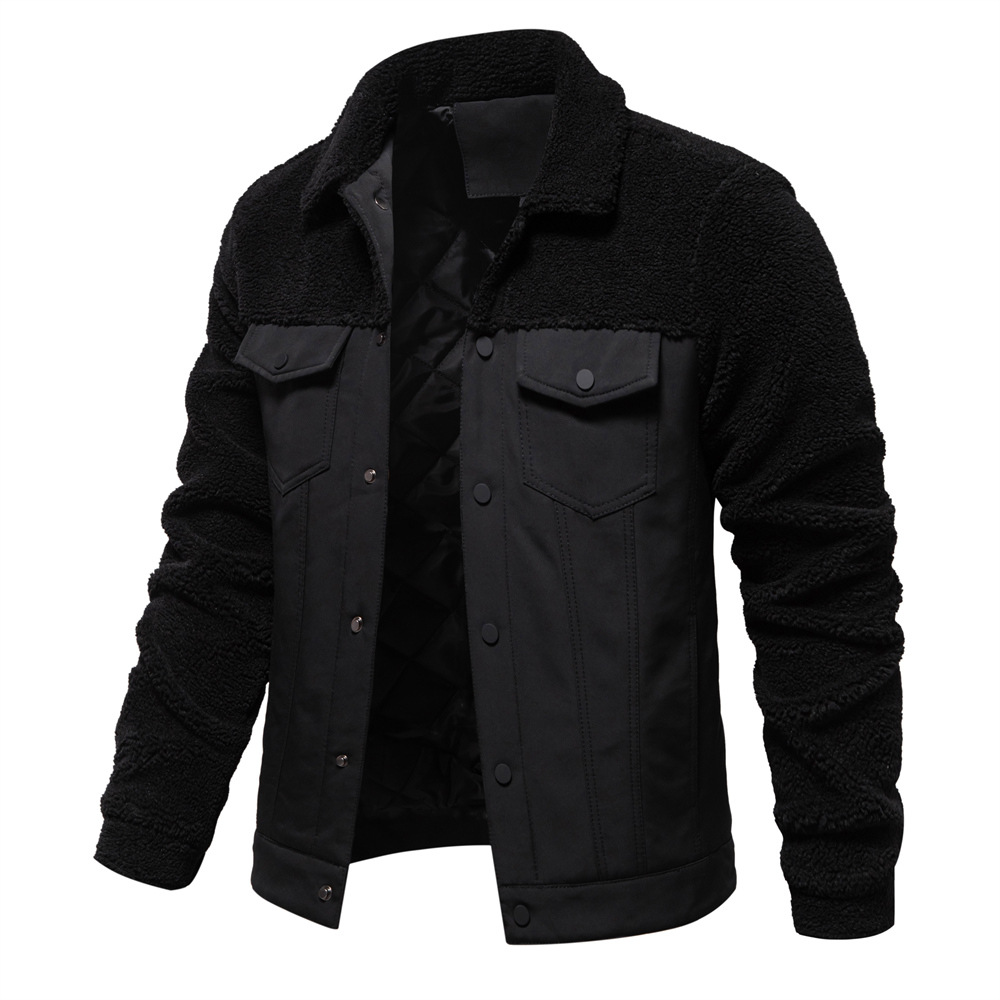 WOZK autumn and winter new men's spliced jacket casual high-quality men's lamb wool jacket jacket