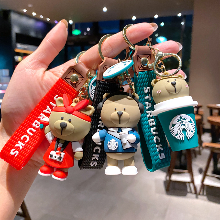 Hot free shipping designer key chain for bags green brown Fashionable and versatile milk tea bear keychain pendant cute car keychain decoration gift