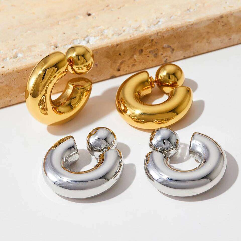 ZAKOL Chunky 316L Stainless Steel CC Hoop Earrings With Detachable Pearl Earplugs Personalized Gold Color Everyday Jewelry