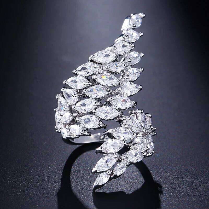 ZAKOL Buling AAA Marquise Zircon Feather Shape Open Ring Wedding Rings for Women Silver Color Drop Shipping Jewelry