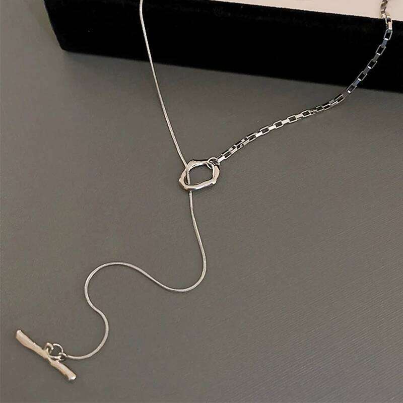 ZAKOL Korean Style O T Sweater Necklaces For Women Men Silver Color Metal Long Clavicle Chain Daily Party Jewelry Gifts