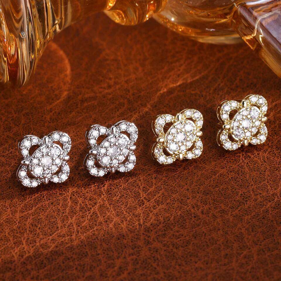 ZAKOL Geometric Dazzling Big Crystal Zirconia Flower Stud Earrings Cute Exquisite Shiny Zircon Women's Aesthetic Jewelry Gift