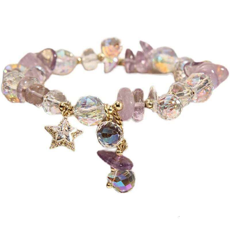 ZAKOL Versatile Purple Crystal Bead Bracelet With Star Zircon Pendant Shiny Stone Women's Summer Fashion Wristband Jewelry