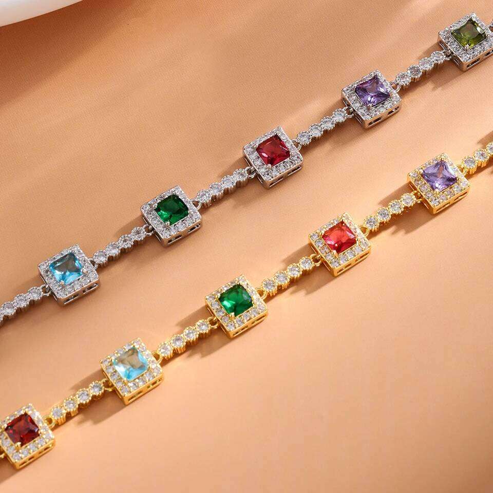 ZAKOL Luxury Rainbow Square Zircon Tennis Bracelet Buling AAA Colorful Zirconia CZ Party Jewelry 2025 New Gift
