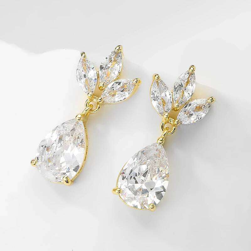 ZAKOL Luxury Leaf Water Drop Zircon Dangle Earrings for Women Gorgeous Silver Color Bridal Wedding Jewelry