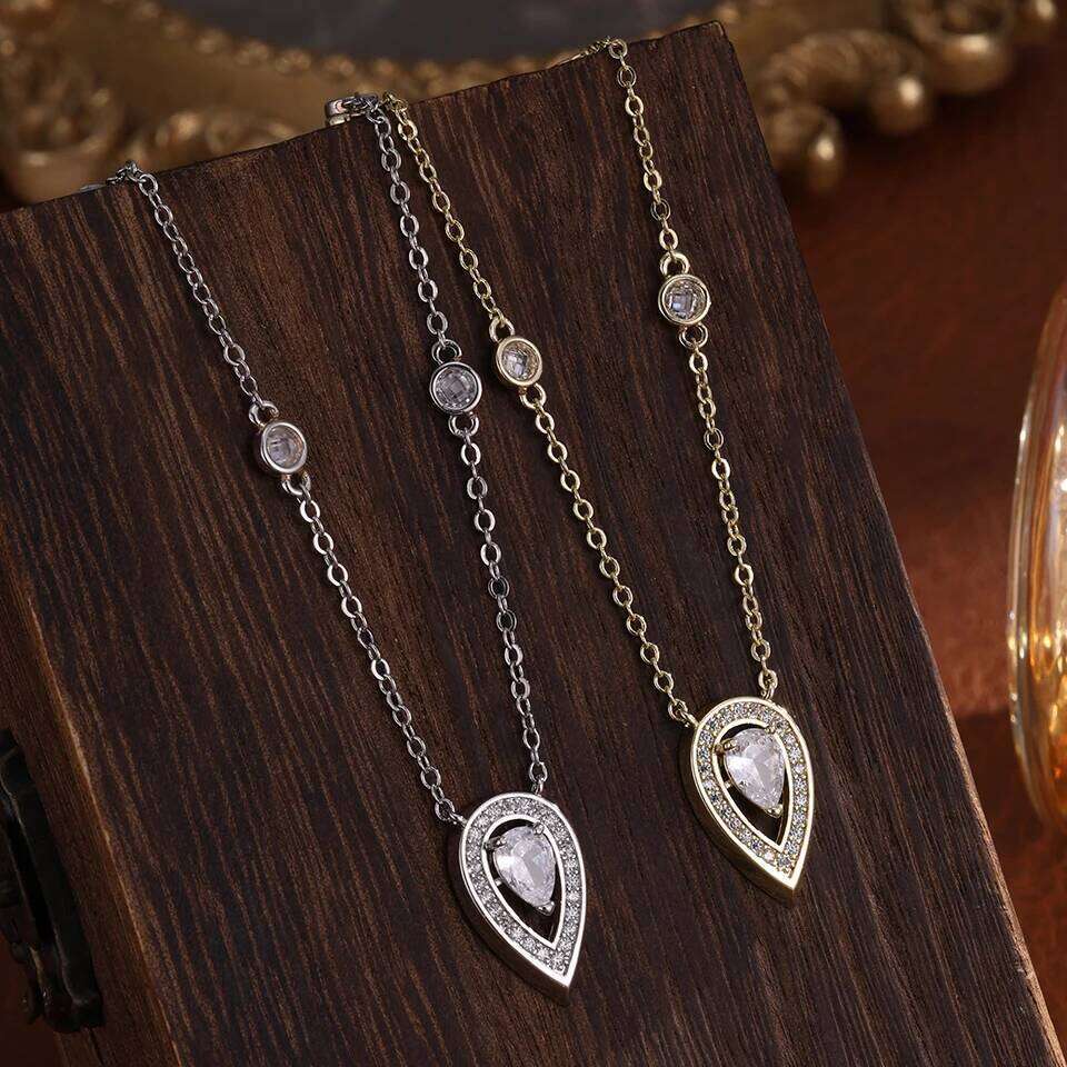 ZAKOL Elegant Big Water Drop Zircon Inlaid Pendant Necklace for Women Fashion Party Wedding Collar Jewelry