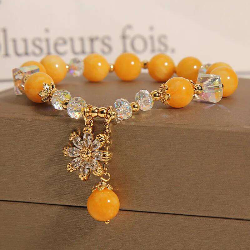 ZAKOL Summer Fashion Sweet Daisy Flower Bracelet For Women Girls Colorful Crystal Beaded Elastic Rope Bracelets Jewelry Gifts