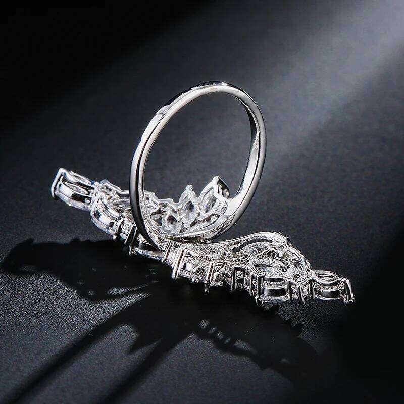 ZAKOL 2 Pcs Fashion AAA Zircon Feather Open Sharp for Women Aesthetic Clear Crystal Engagement Proposal Ring Jewelry Gift