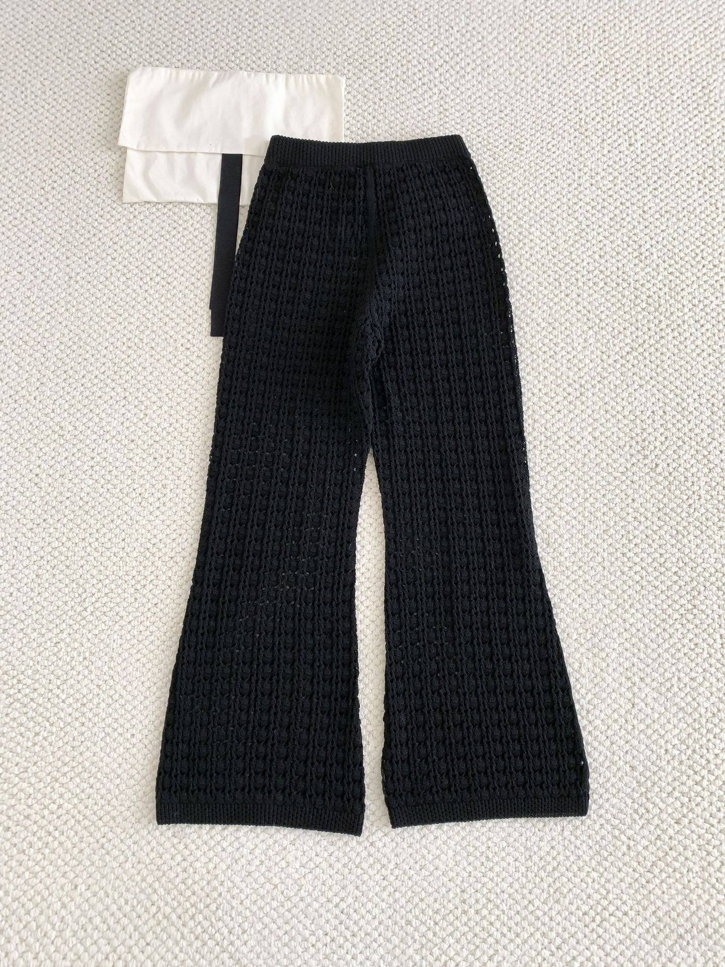 Summer Outfit For Women Lazy Style Hollow Knit Top Sun Protection Cover-Up Long Shirt Casual Slim Fit Wide-Leg Pants