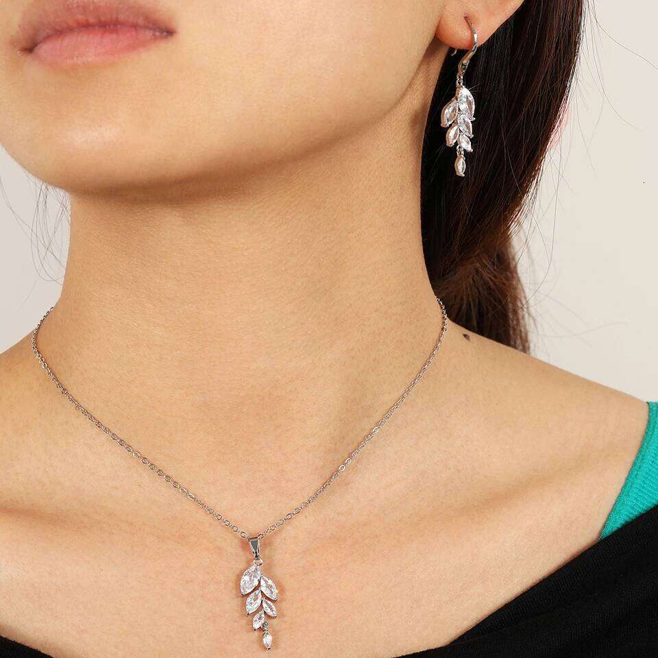 ZAKOL Classic AAA Zircon Leaf Earring Necklace Box 3 Pcs Sets for Women Luxury Birthday Jewelry Set Gift