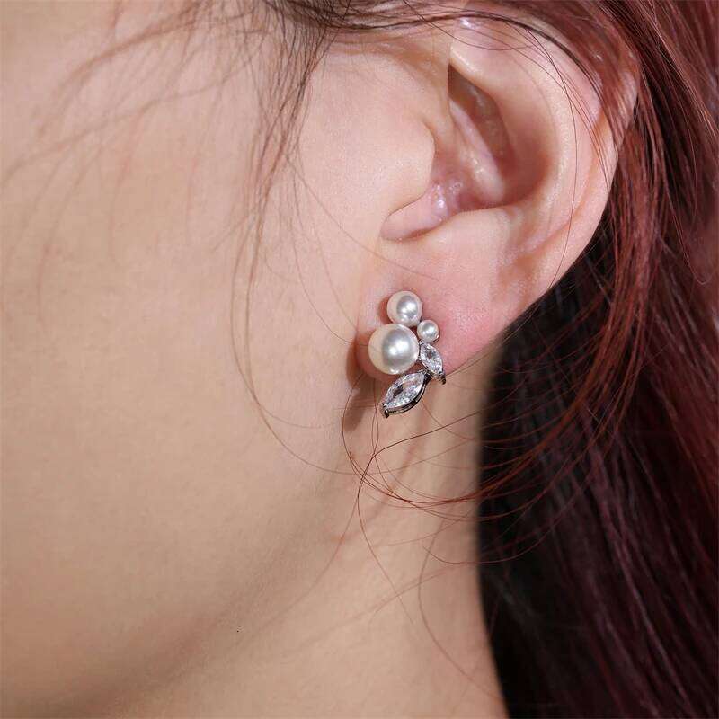 ZAKOL Simple Imitation Pearl Stud Earrings Shiny Clear AAA Zircon Bridal Earring Wedding Jewelry for Women