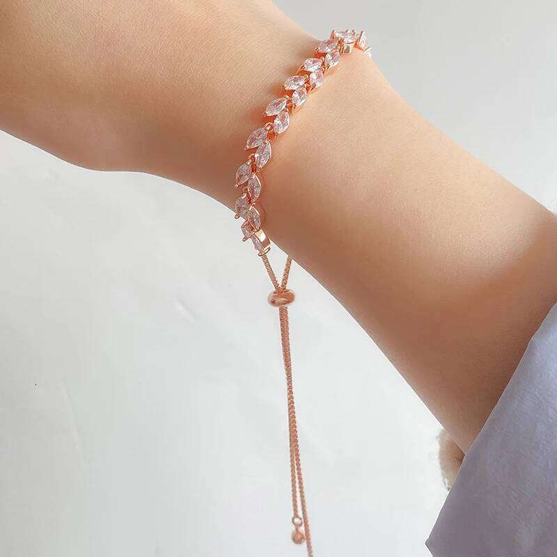 ZAKOL Trendy Cubic Zirconia Leaf Bridal Bracelets Bangle for Women White Color Crystal Adjustable Bracelet Wedding Jewelry