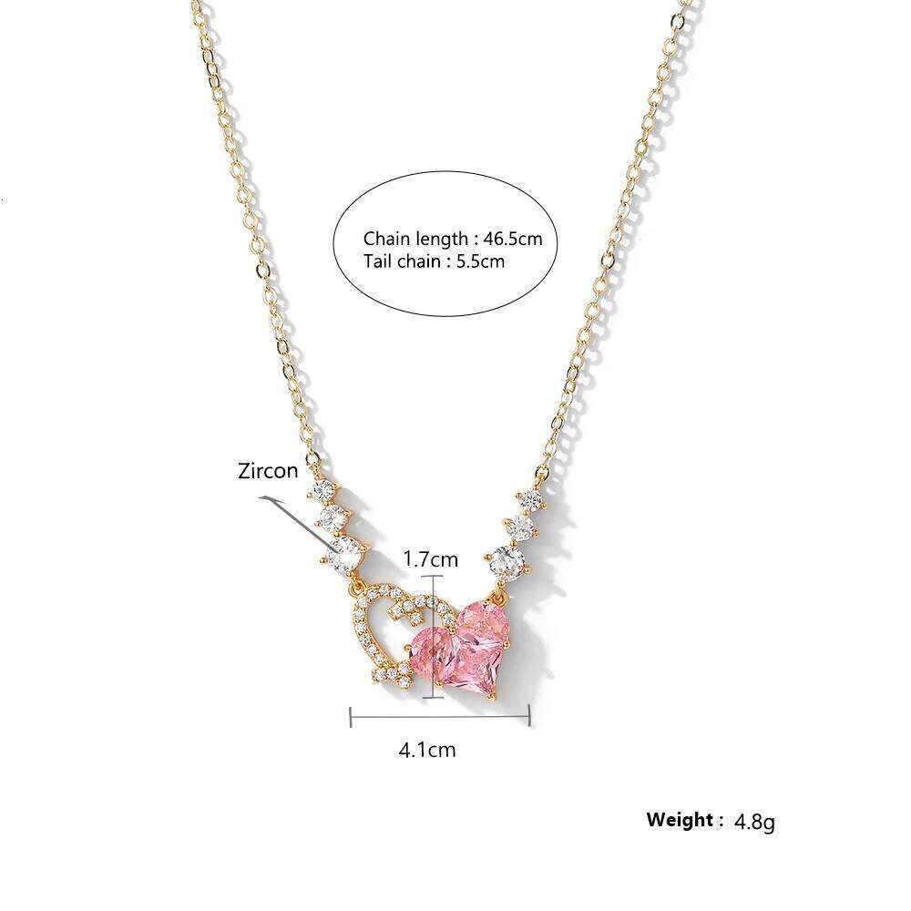 ZAKOL 2024 New Romantic Pink Zircon Pendant Geometric Heart Shaped Flowers Titanium Steel Chain Choker Necklace Gift