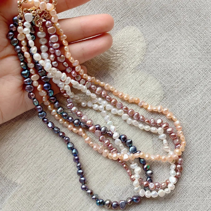 4-5mm Natural Freshwater Pearl Necklaces for Women White Purple Real Small Irregular Baroque Pearl Short Choker Collar Jewelry 251223