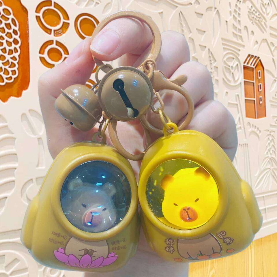 ZAKOL Creative Kapibala Luminous Keychain Cute Cartoon Space Capsule Capybara Keyring Bag Pendant Trinket Accessories Gift