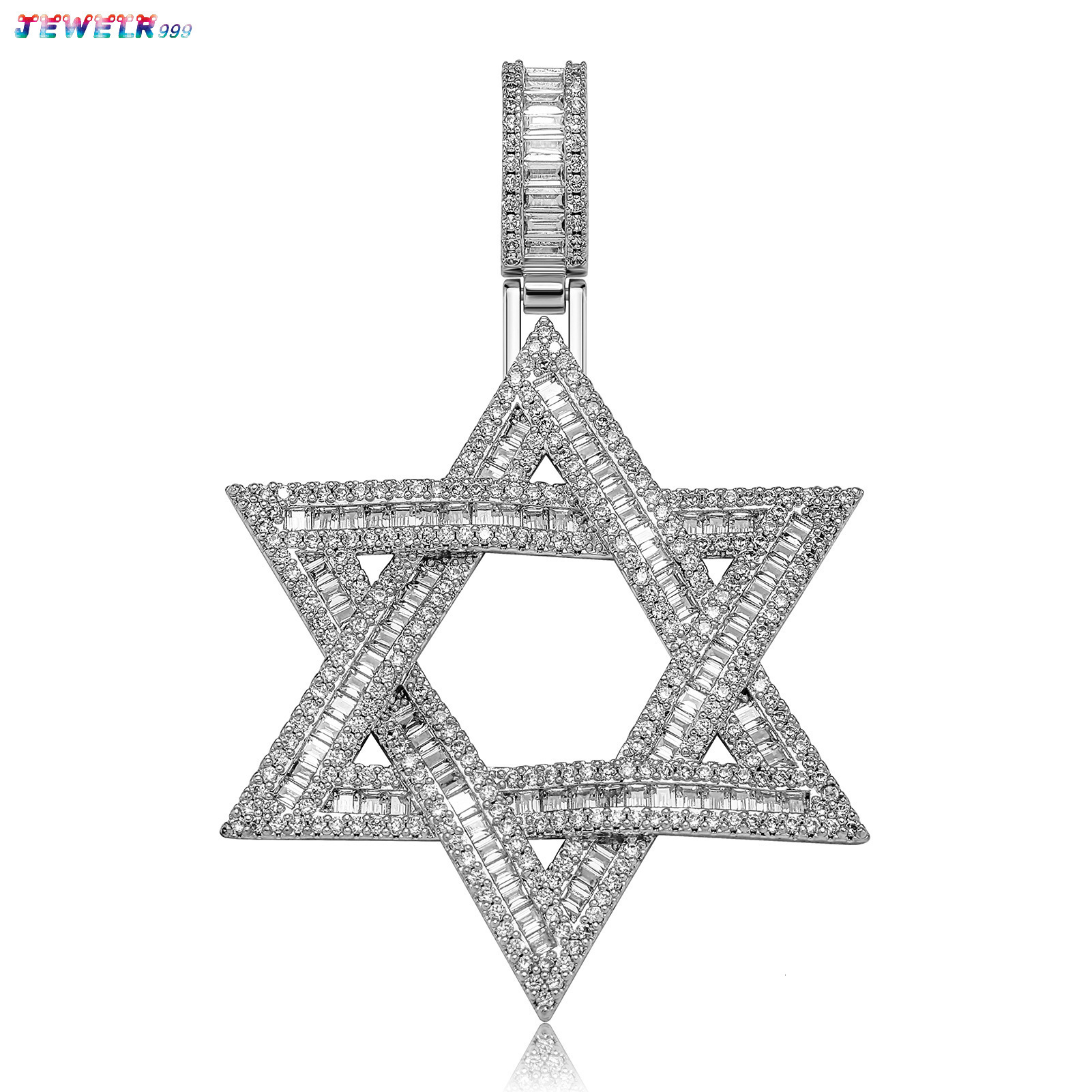 Shiny Iced Out Star Pendant Fully Emerald Cut baguette Cubic MoissaniteVVSia Diamonds David Stars MoissaniteVVS Pendant Necklace