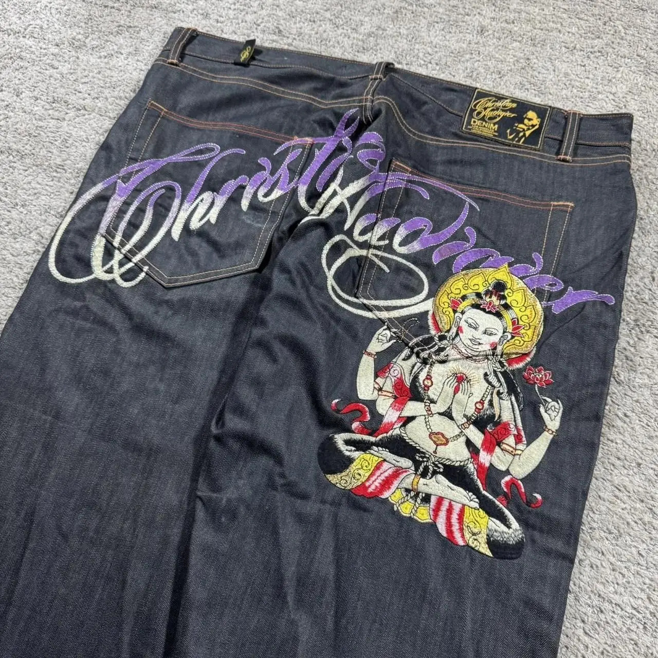 Baggy Wide Leg Y2K 2000s Loose Jeans Embroidered Buddha Casual Denim Pants Harajuku High Waist Straight Jeans Y2k Women Clothing 251217
