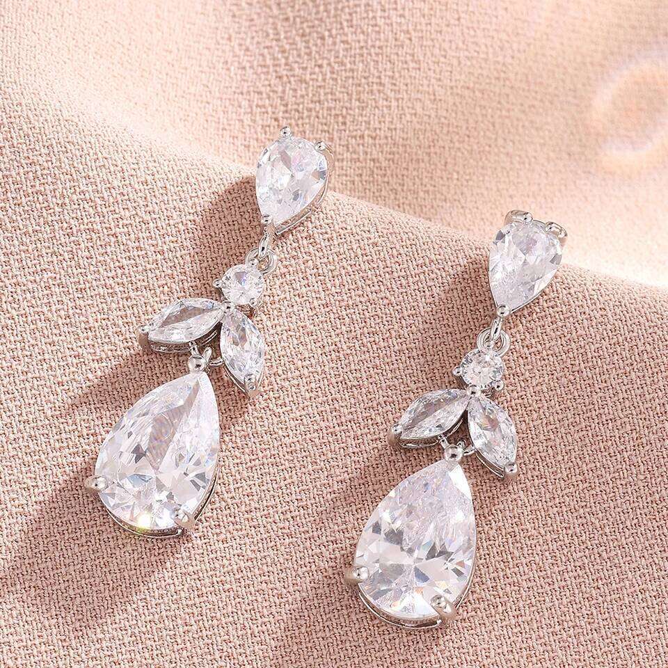 ZAKOL Elegant AAA Zirconia Water Drop Dangle Earrings for Women Clear Sparkling Crystal CZ Bridal Bridesmaid Wedding Jewelry