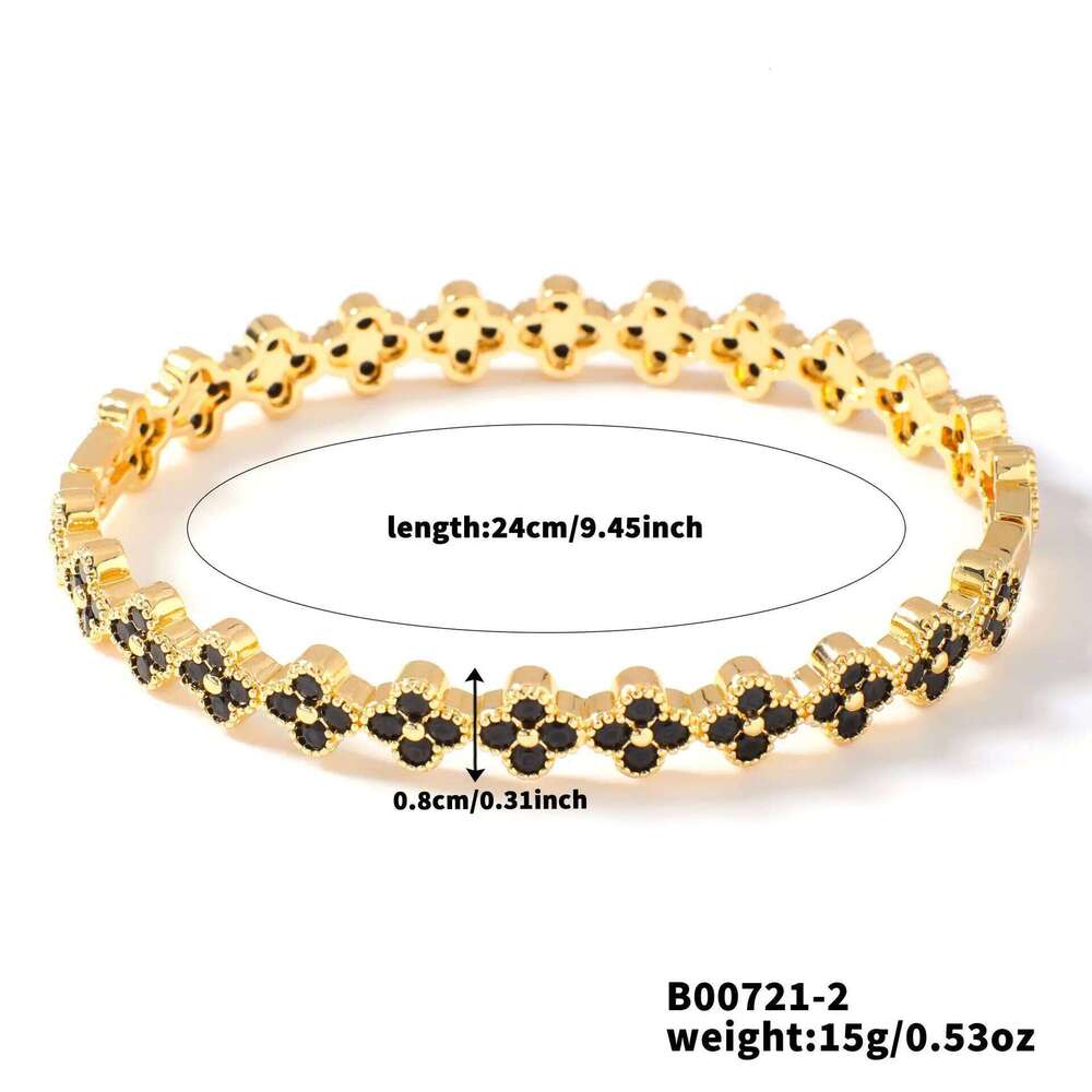 ZAKOL Lucky Four-leaf Flower Colorful Zircon Bangle for Women Shiny Luxury Aesthetic Wedding Party Jewelry