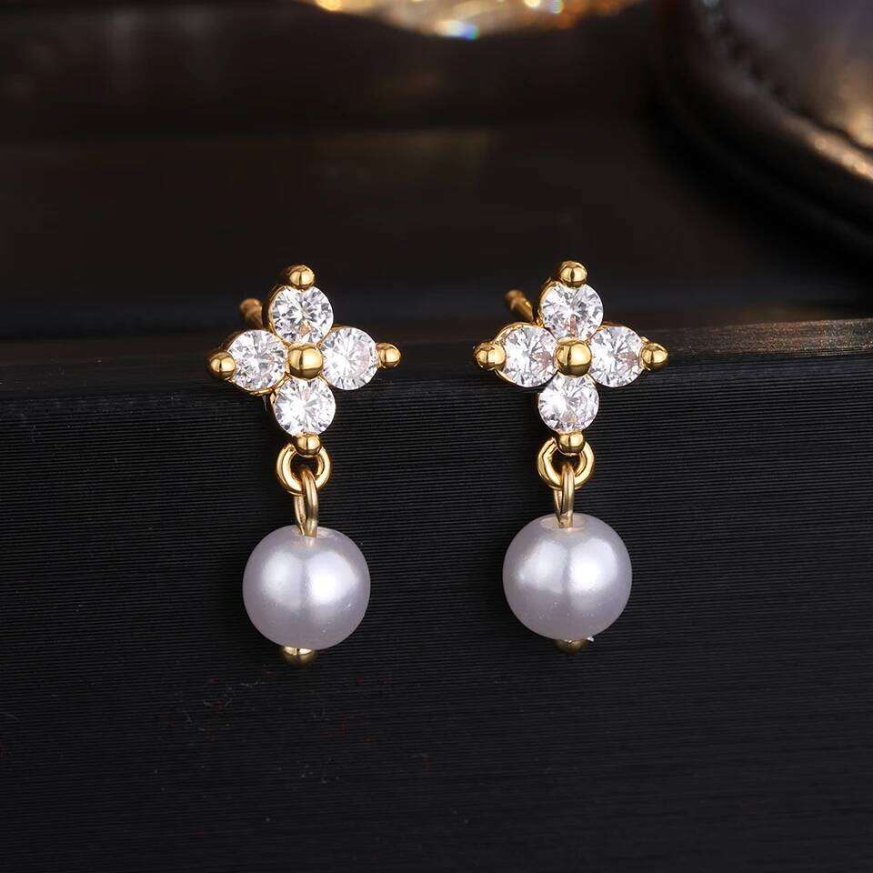 ZAKOL New Elegant Cubic Zirconia Imitation Pearl Dangle Earrings for Women Aesthetic Bridal Earring Fashion Wedding Jewelry