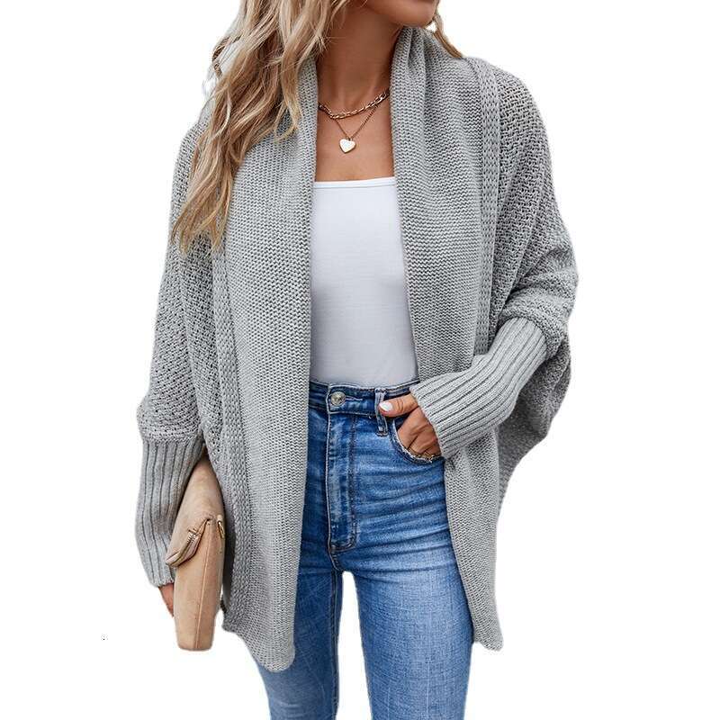 Maomao Autumn Winter New Cross-Border Women's Knitted Sweater Solid Color Batwing Sleeve European and American Style Cardigan Coat for Women