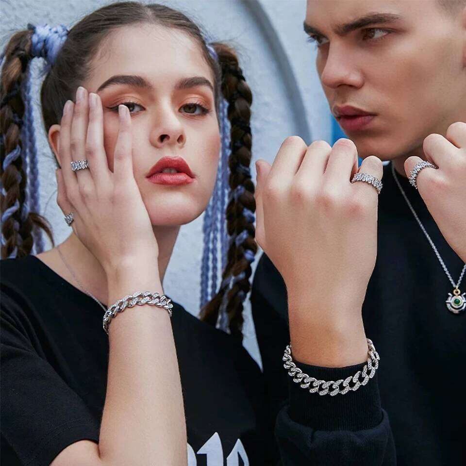 ZAKOL Hip Hop Women Mens Bracelet Full Shiny Rhinestone Stone Miami Cuban Chain Bracelets Fashion Jewelry