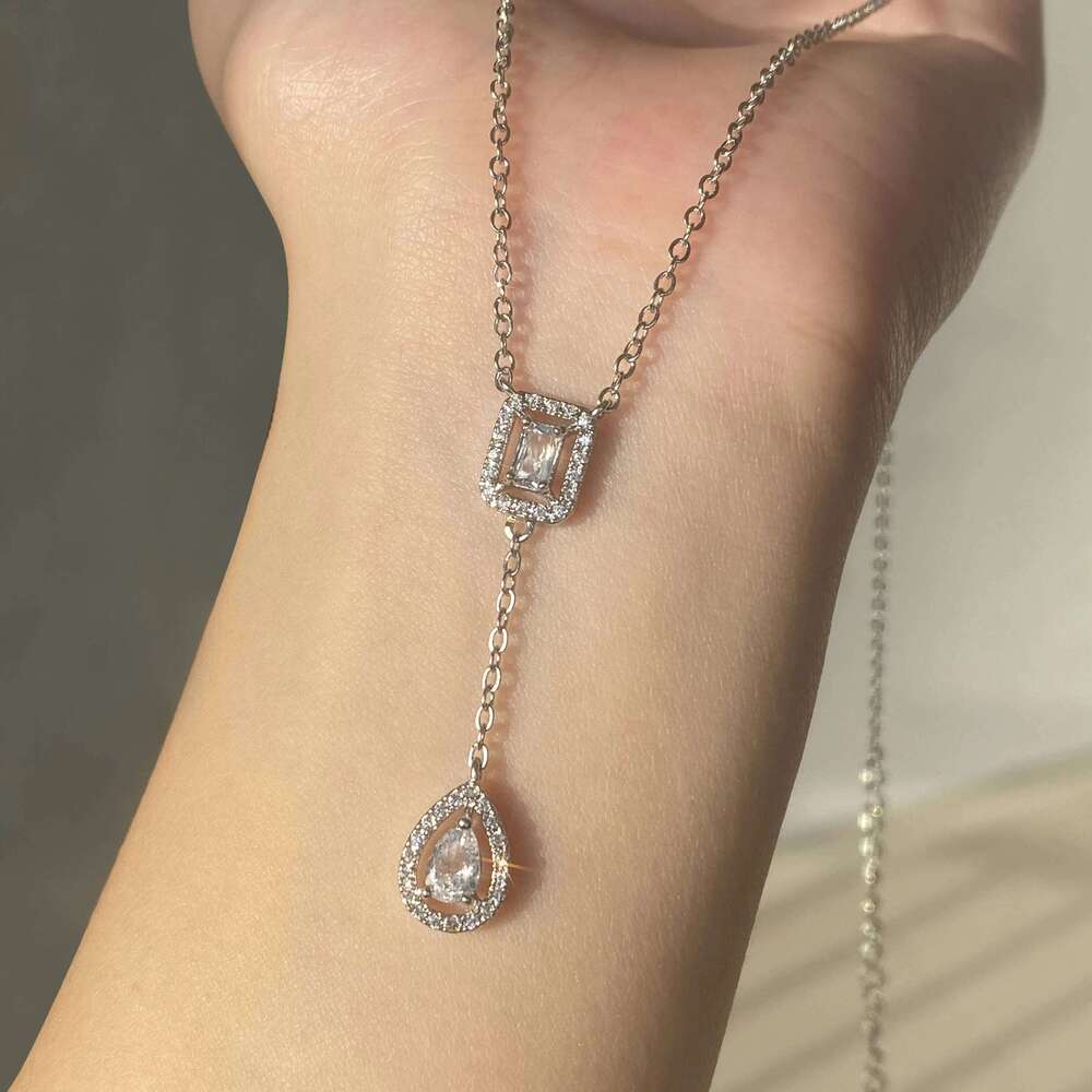 Classic Square Water Drop Party Jewelry Set for Women Transparent Shiny Cubic Zirconia Bridal Wedding Earring 4pcs Sets